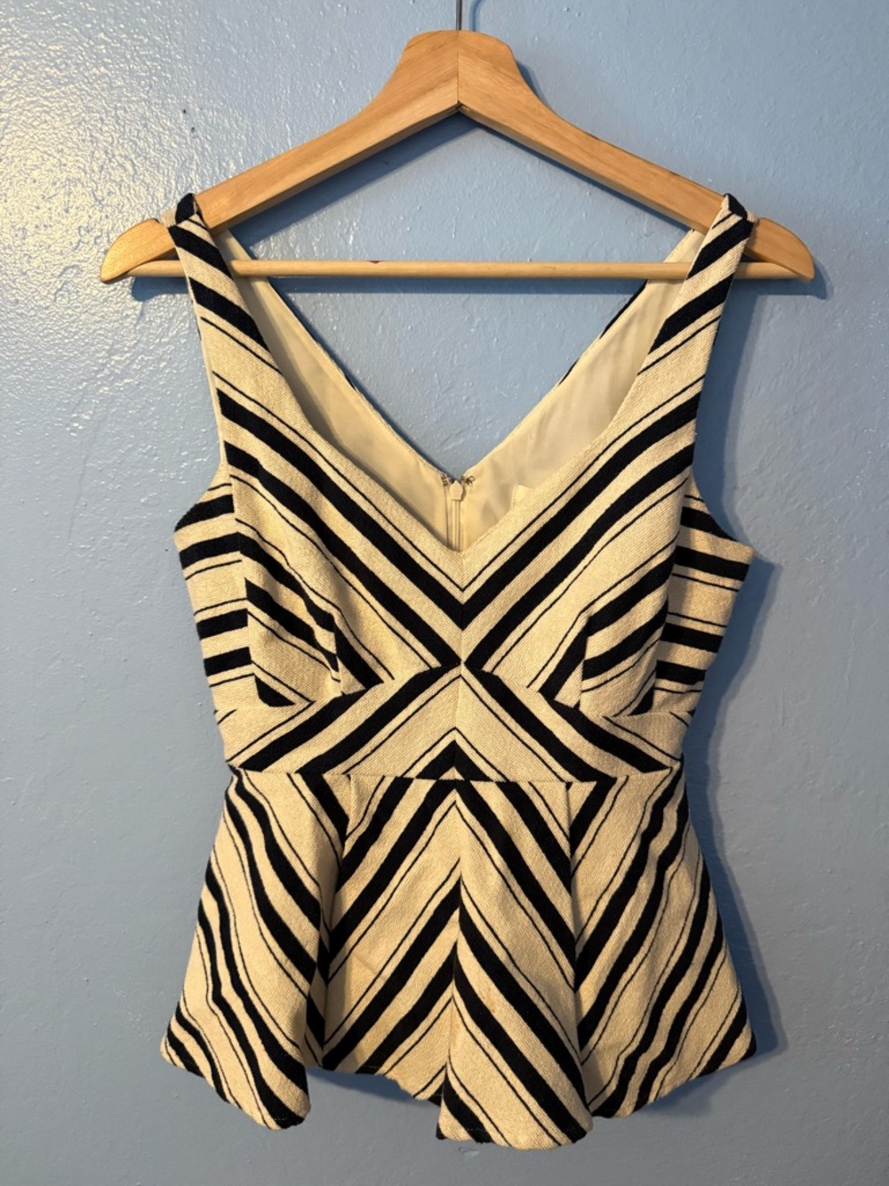 Anthropology Maeve Black & Cream Striped Peplum Top